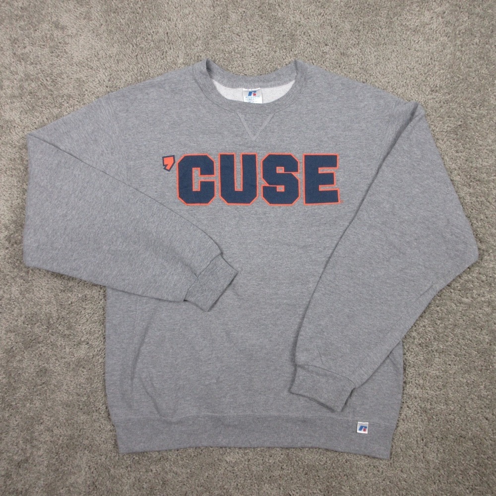 Syracus Orange Sweater Mens Medium Gray Crewneck Sweatshirt Russell Athletic EUC